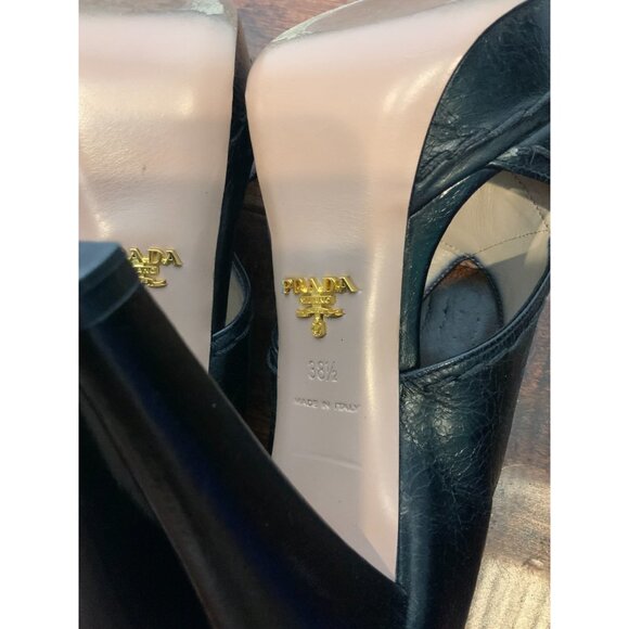 Prada Black Leather Criss-Cross Open Toe Platform Heels, Size 8.5 | 38.5 - Picture 9 of 9